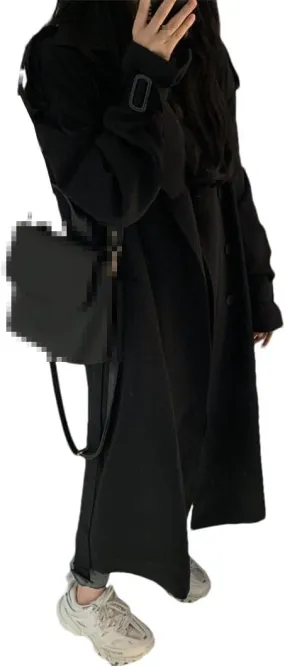 2023 Autumn Women's Long Jacket Solid Color Lapel Double-Breasted Oversized Trench Coat
