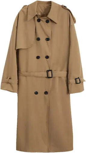 2023 Autumn Women's Long Jacket Solid Color Lapel Double-Breasted Oversized Trench Coat