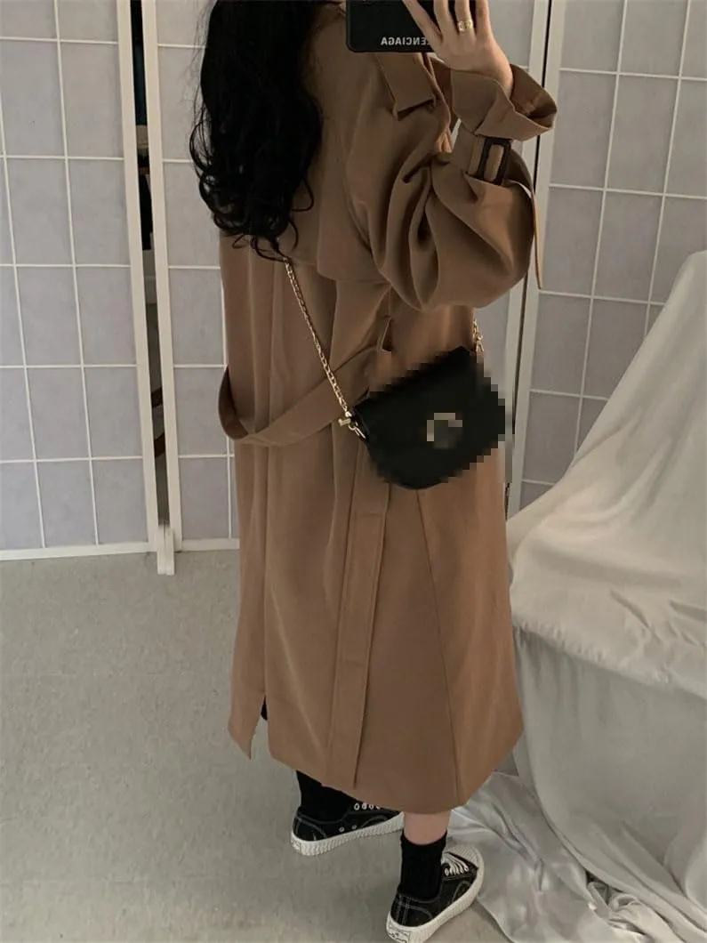 2023 Autumn Women's Long Jacket Solid Color Lapel Double-Breasted Oversized Trench Coat