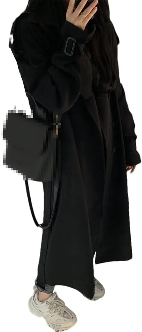 2023 Autumn Women's Long Jacket Solid Color Lapel Double-Breasted Oversized Trench Coat