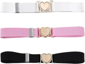 3 Pcs Girls Stretch Belts Kids Adjustable Waist Belts Children Stretchy Belts Elastic Toddler Dress Belts with Heart Buckle