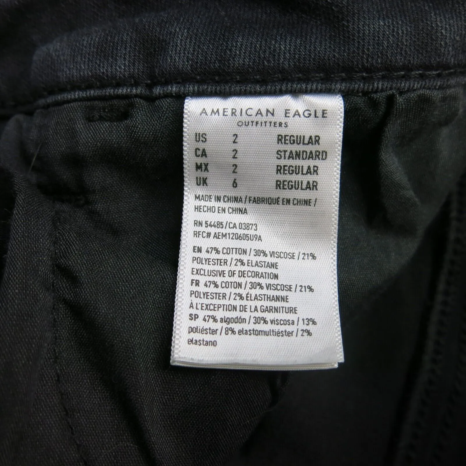 American Eagle Jeans Womens 2 Black Skinny Leg Slim Fit Mid Rise Pockets Outdoor