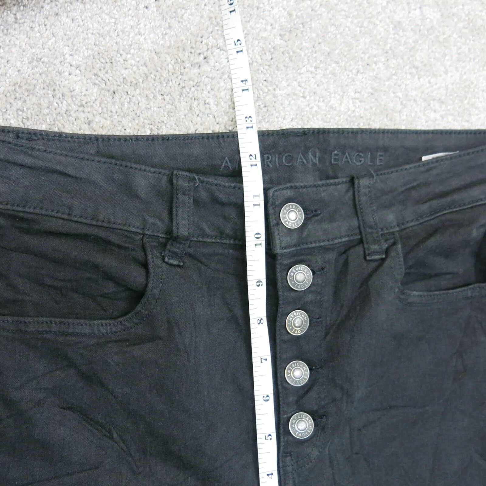 American Eagle Women Distressed Skinny Jeans Next Level Stretch Black SZ 10 Reg