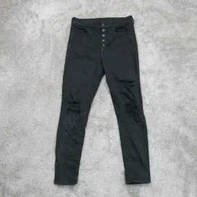 American Eagle Women Distressed Skinny Jeans Next Level Stretch Black SZ 10 Reg