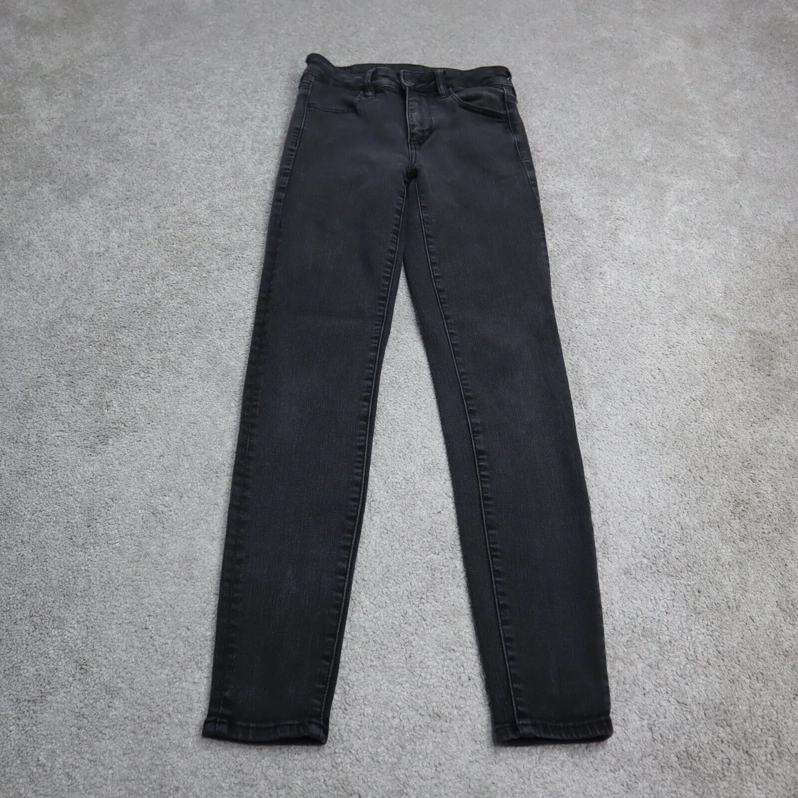 American Eagle Womens Jeans Skinny Leg Stretch Mid Rise Flat Front Black Size 2