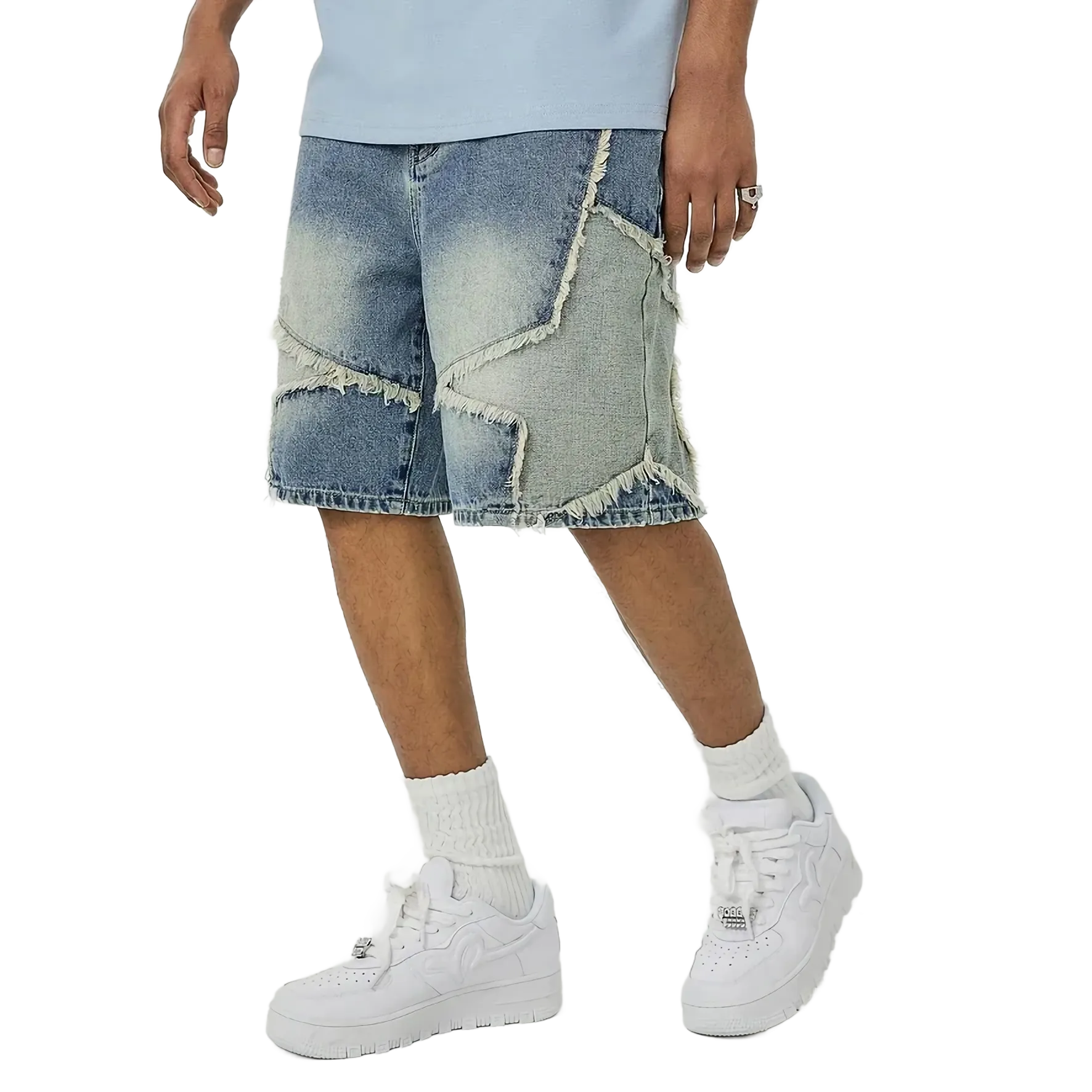 'Apollo' Distressed Denim Shorts with Star Patch