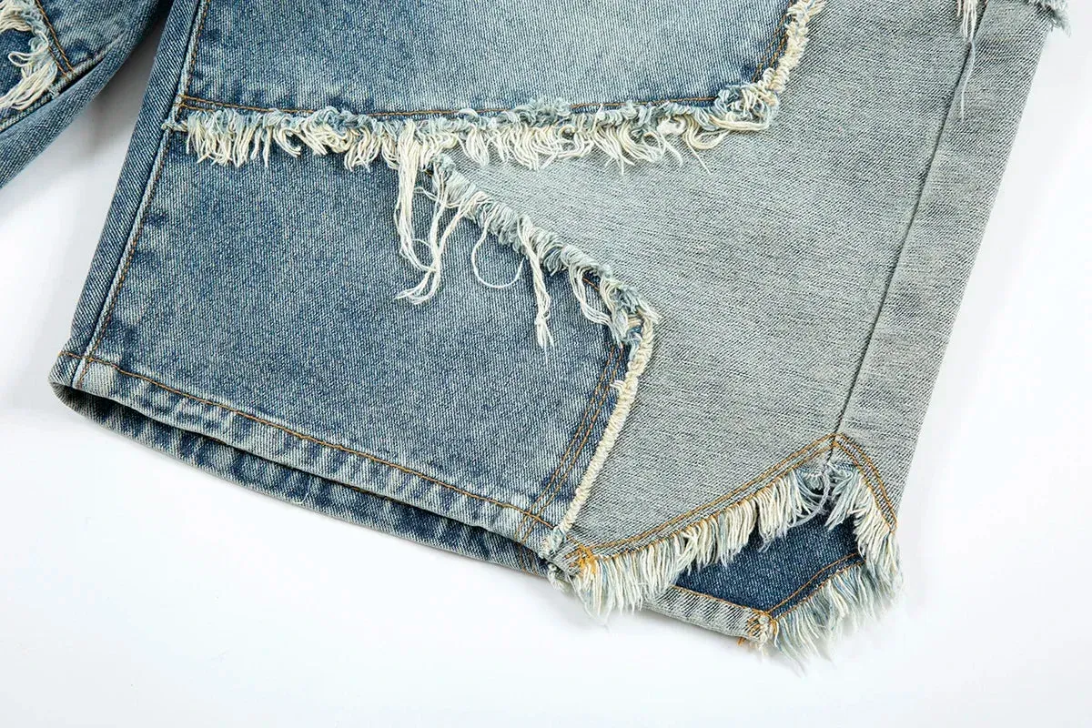 'Apollo' Distressed Denim Shorts with Star Patch