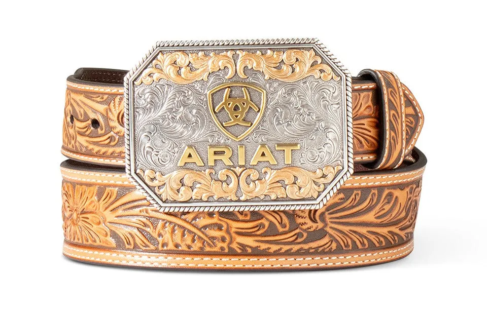 Ariat Logo Floral Tan Embossed Belt