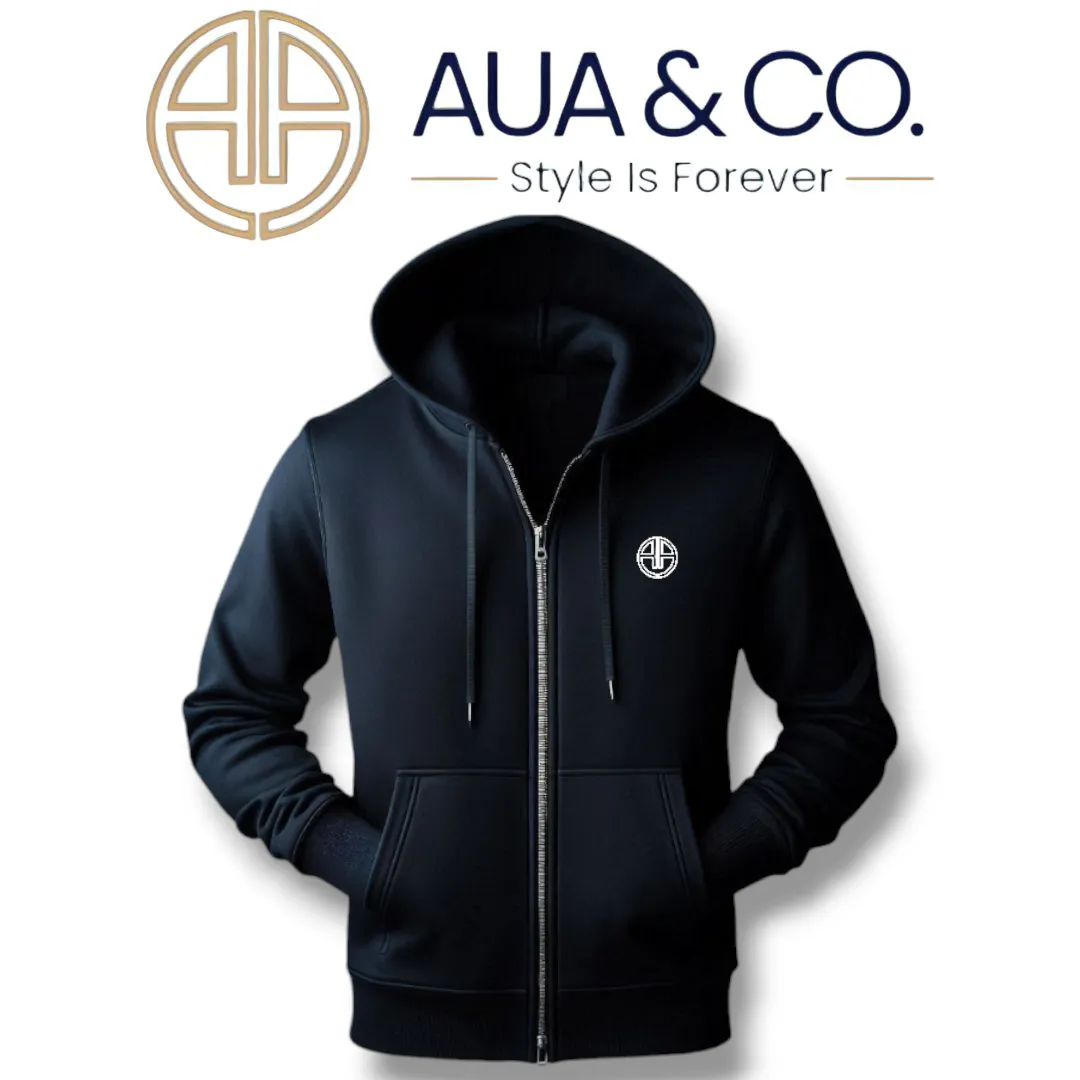 AUA&CO Premium Fleece Full-Zip Hoodies – Classic Blue & Minimal White