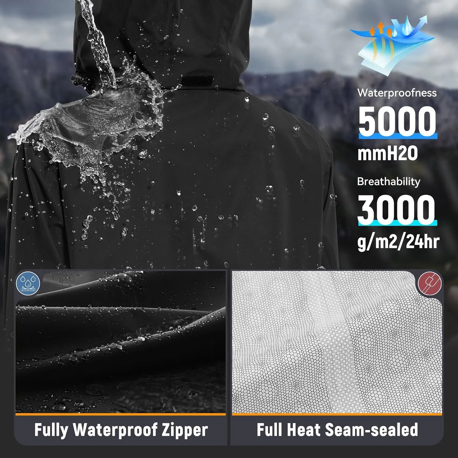 baleaf Women's Long Rain Coat Packable Waterproof Windbreaker Lightweight Cycling Jacket with Hood