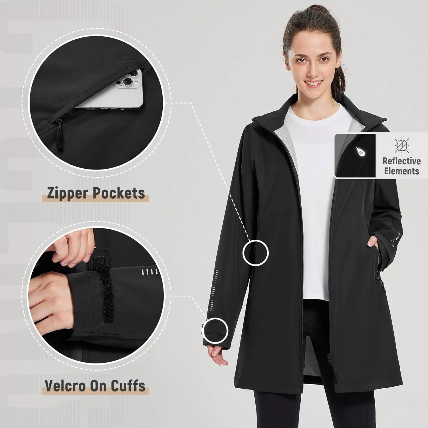 baleaf Women's Long Rain Coat Packable Waterproof Windbreaker Lightweight Cycling Jacket with Hood