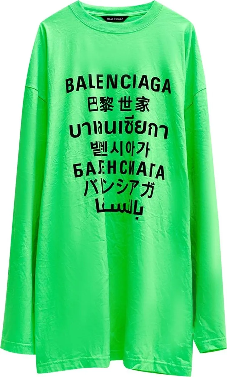 Balenciaga Languages Long-Sleeve T-Shirt 'Fluo Green', Green