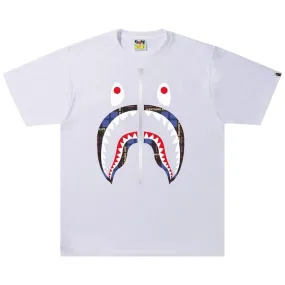 BAPE Logo Check Shark Tee 'White/Blue', White