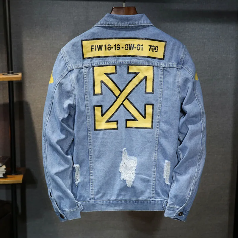 Basic Men's Slim Denim Jacket Button Down Printed Jean Coats
