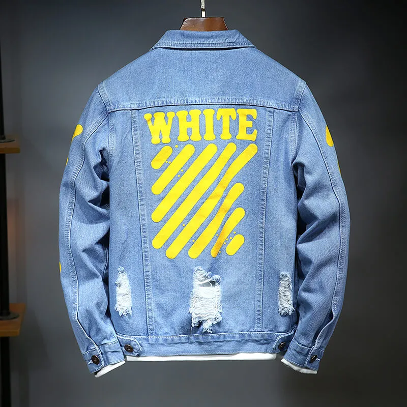 Basic Men's Slim Denim Jacket Button Down Printed Jean Coats