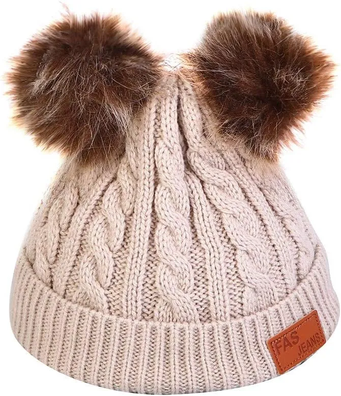 Beanie Hats for Women Winter Hats Womens Knitted Slouchy Beanies Cuffed Skull Cap Warm Hat with Faux Fur Pom
