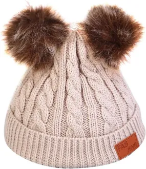 Beanie Hats for Women Winter Hats Womens Knitted Slouchy Beanies Cuffed Skull Cap Warm Hat with Faux Fur Pom