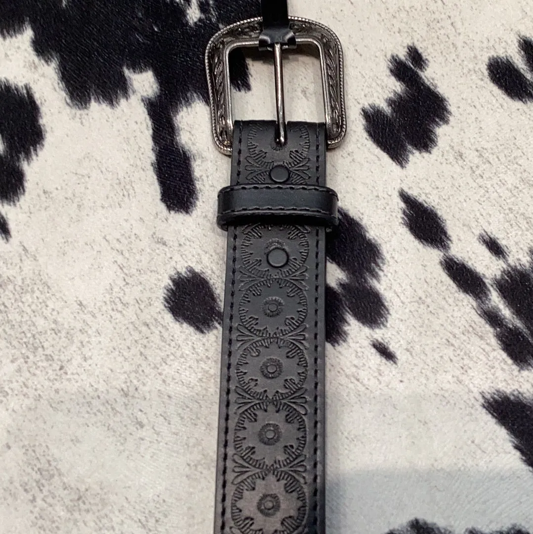 Black Tooled Mens Belt