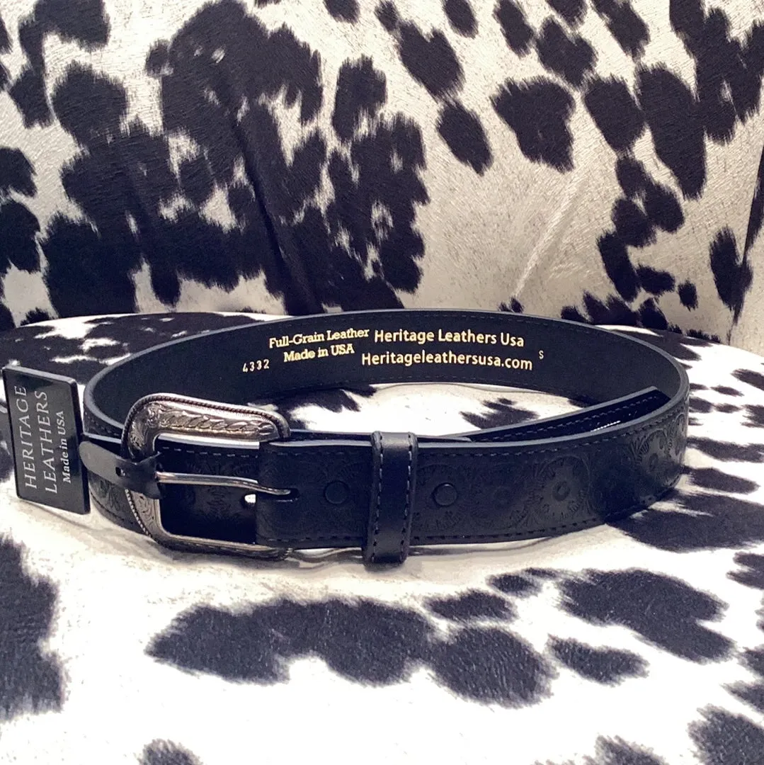 Black Tooled Mens Belt