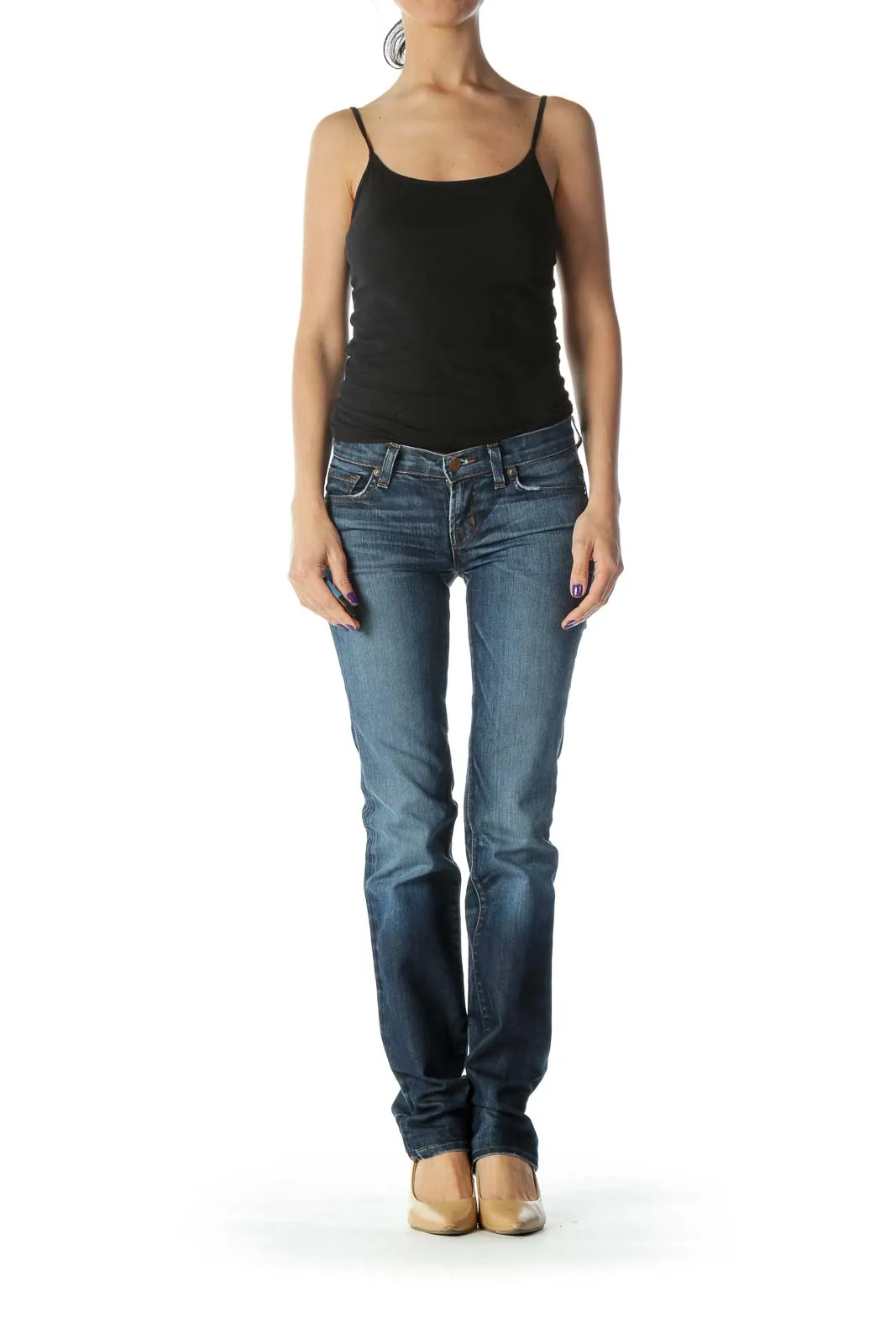 Blue Dark Wash Straight Leg Jean