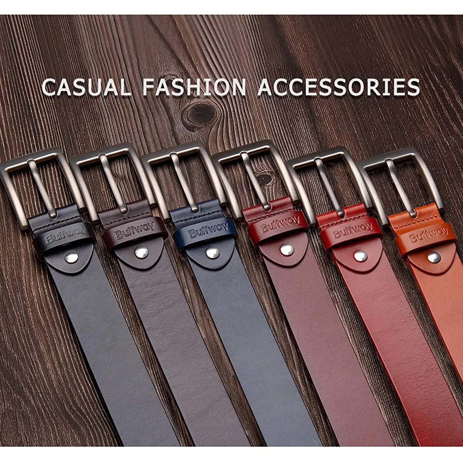 Buffway - Men's Belt Heavy Duty Italian Leather | Width 1.5" | Color Navy Blue