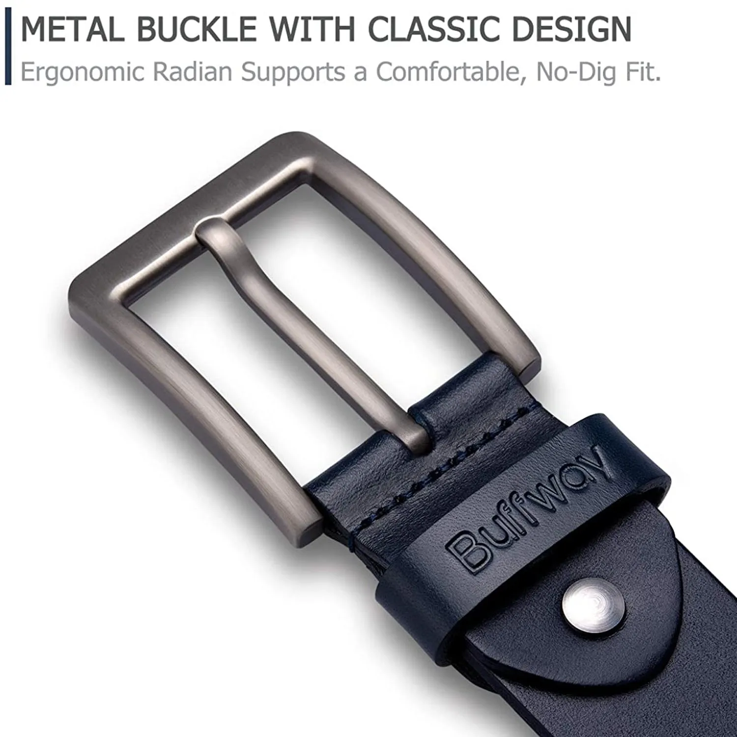 Buffway - Men's Belt Heavy Duty Italian Leather | Width 1.5" | Color Navy Blue