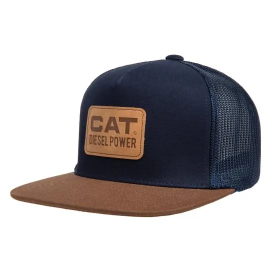 CAT Men's Leather Diesel Power Flat Bill Hat