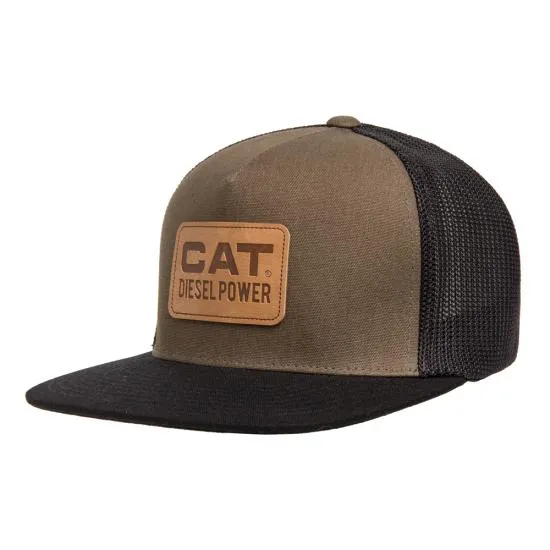 CAT Men's Leather Diesel Power Flat Bill Hat