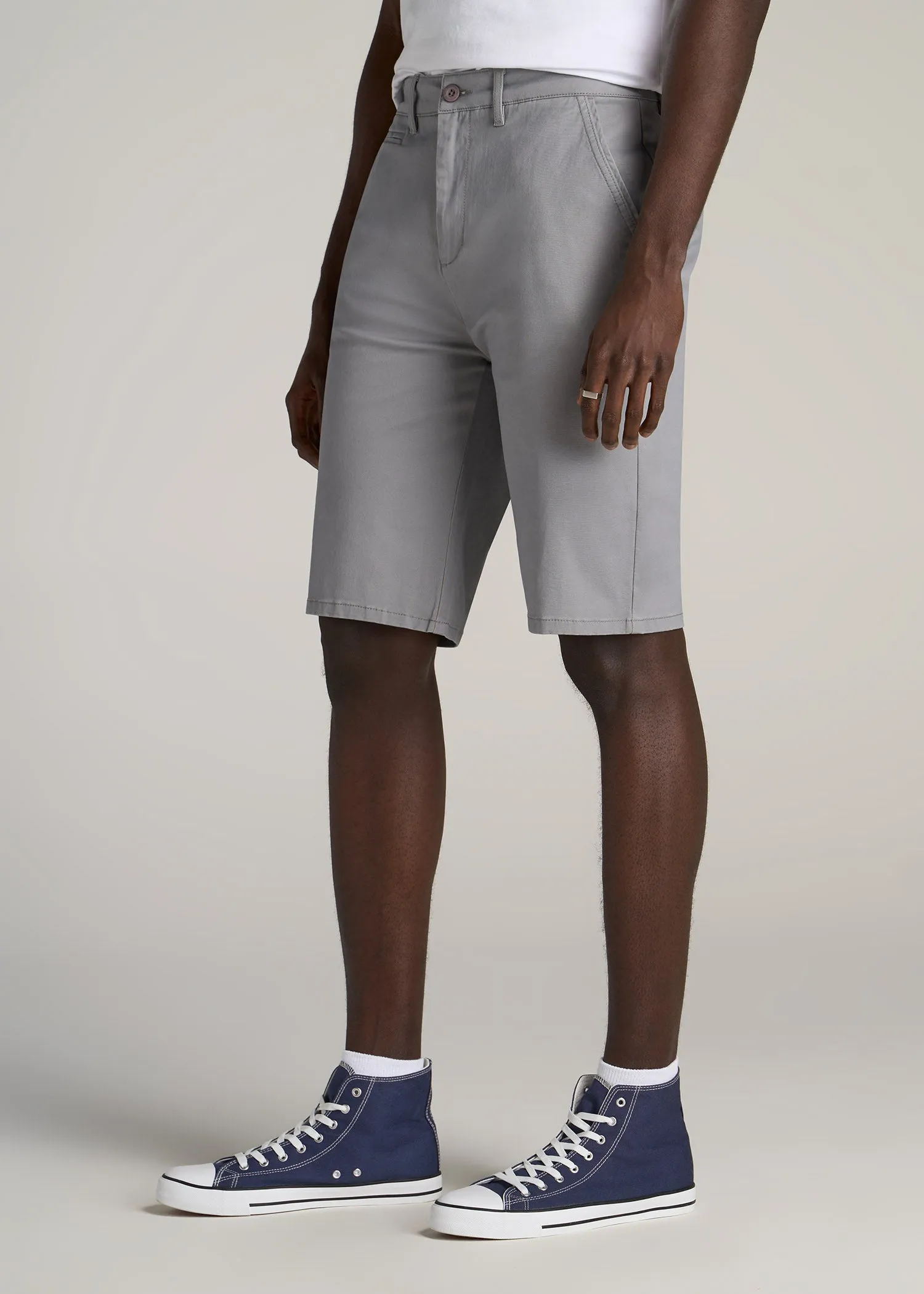 Chino Shorts for Tall Men in Pebble Grey