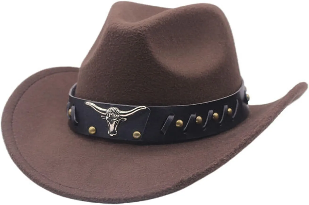 Cowboy Hats for Women Men Adult Western Vintage Sun Hats Rolled Wide Brim Dress Hats Rhinestone Retro Bucket Hats