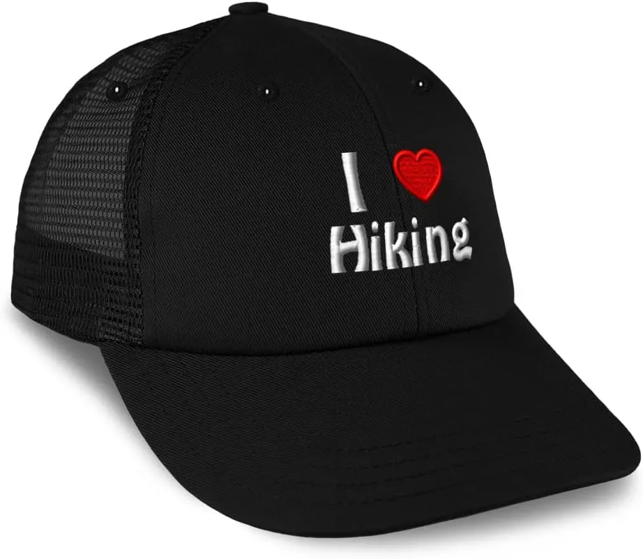 Custom Trucker Hat Baseball Cap I (Love) Hiking Red Heart Hobbies Lovers Hiking Hiking Cotton Lovers Dad Hats for Men & Women Black Design Only