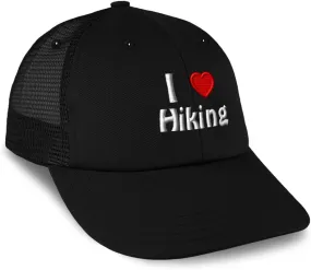 Custom Trucker Hat Baseball Cap I (Love) Hiking Red Heart Hobbies Lovers Hiking Hiking Cotton Lovers Dad Hats for Men & Women Black Design Only