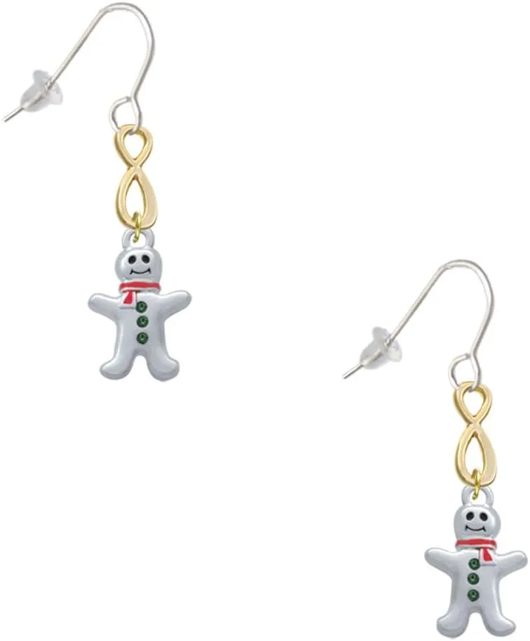 Delight Jewelry Silvertone Gingerbread Man with Red Scarf Gold-tone Infinity French Earrings