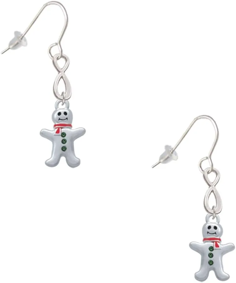 Delight Jewelry Silvertone Gingerbread Man with Red Scarf Silver-tone Infinity French Earrings