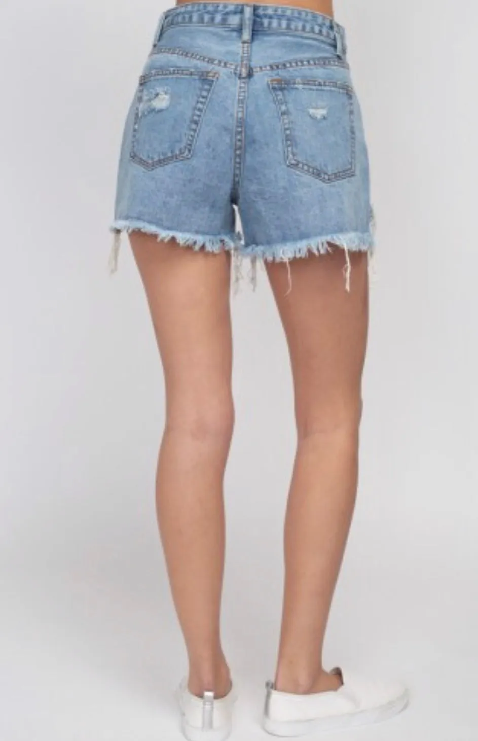 Denim Wash Mom Distressed High Waisted Jean Shorts