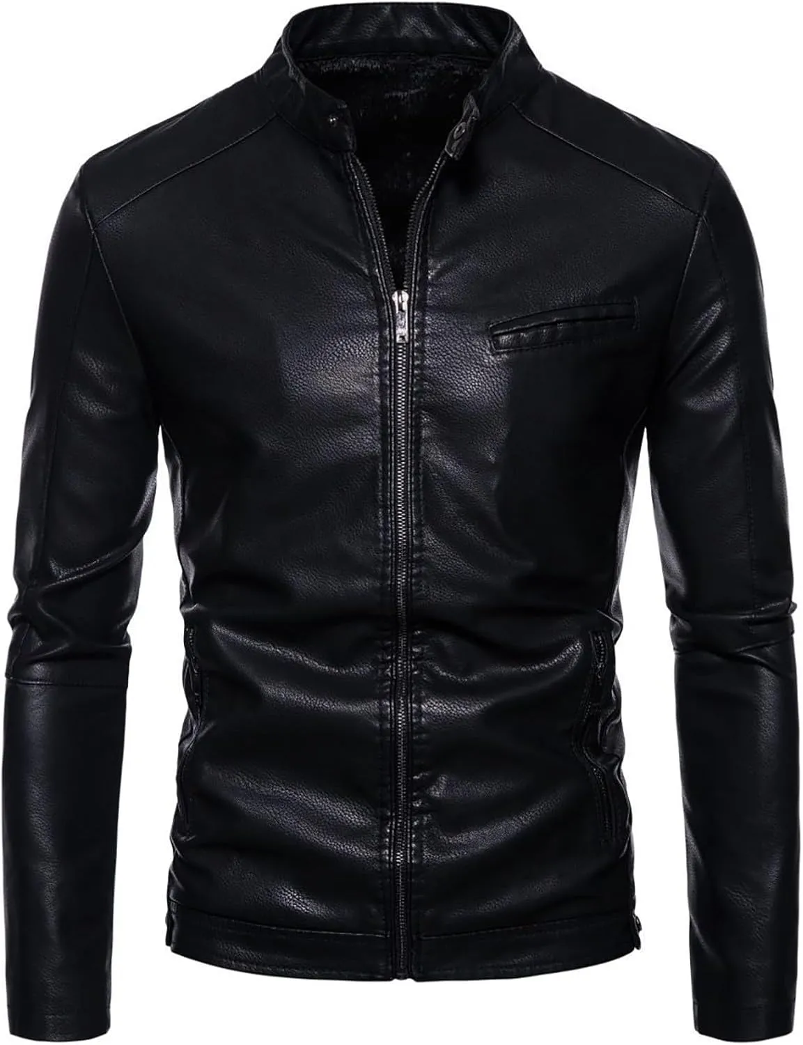 Dgoopd Leather Jacket for Men Slim Fit Motorcycle Jacket Stand Collar Moto Jacket Zip up Biker Jacket Casual Leather Coats