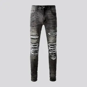 Distressed skinny biker jeans for men