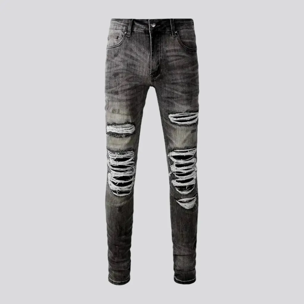 Distressed skinny biker jeans for men