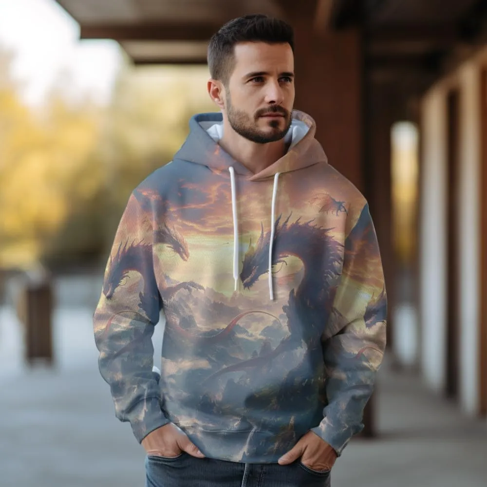Dragon Hoodies For Men, Mythical Dragon Graphic Hoodies Fleece Pullover Hooded Dragons Mens Sweatshirt Pockets PA3