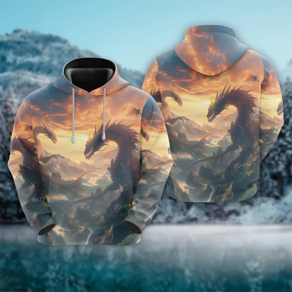 Dragon Hoodies For Men, Mythical Dragon Graphic Hoodies Fleece Pullover Hooded Dragons Mens Sweatshirt Pockets PA3