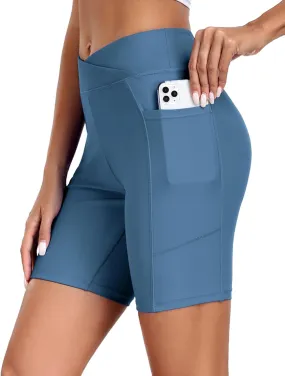 Ekouaer Women's 8.5" Board Shorts High Waisted Swimsuit Bottoms Cross Waist Beach Surf Swimwear with Pocket S-3XL
