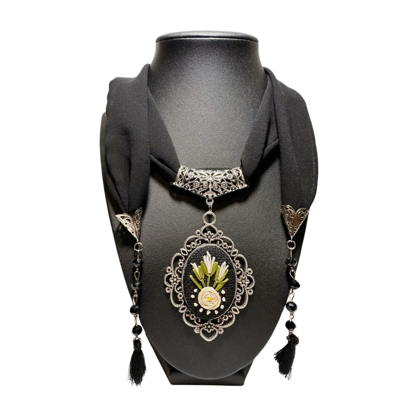 Embroidered Necklace Stainless Silver Plated Women's Scarf Infinity Loop Scarf Jewelry Accessory