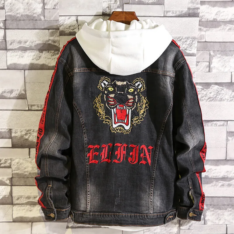 Embroidery Fashion Street Style Men's Denim Jacket Slim Jean Coats