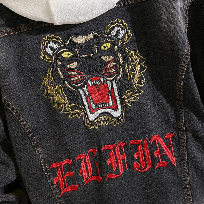 Embroidery Fashion Street Style Men's Denim Jacket Slim Jean Coats