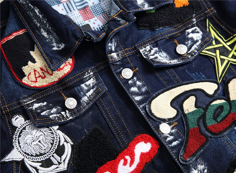 Fashion Basic Print Denim Coats Slim Men's Denim Jacket