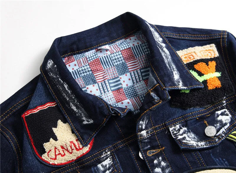 Fashion Basic Print Denim Coats Slim Men's Denim Jacket