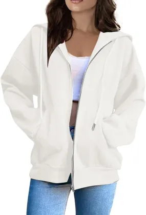Fashion Hoodies Vintage Zipper Oversized Loose Fit Hoodies Women Long Sleeve Solid Jackets Soft Outdoor Sweatshirt