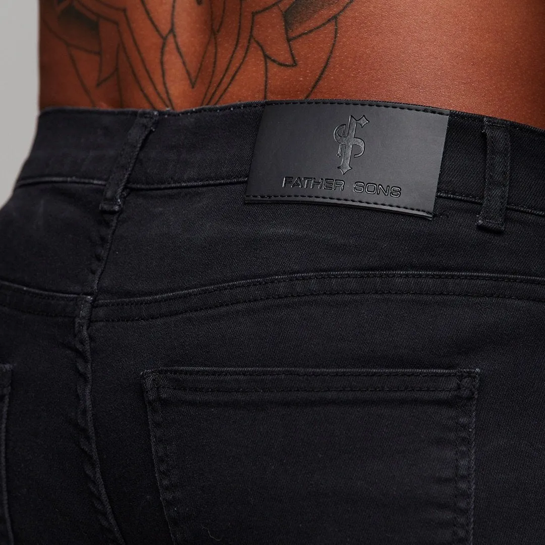 Father Sons Slim Stretch Black Distressed Ripped Denim Jean Shorts - FSH243