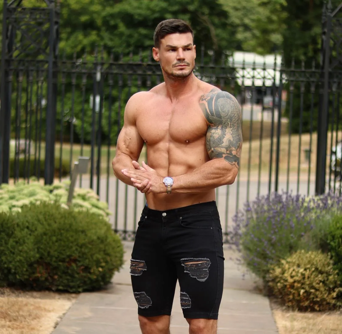 Father Sons Slim Stretch Black Distressed Ripped Denim Jean Shorts - FSH243