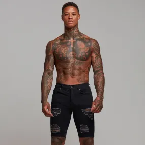 Father Sons Slim Stretch Black Distressed Ripped Denim Jean Shorts - FSH243